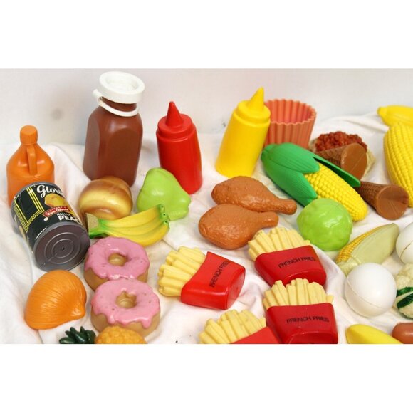 Plastic Play Food Lot Kitchen Fries Pizza Cutter Waffle Hot Dog Hamburger Fruit - Picture 7 of 16